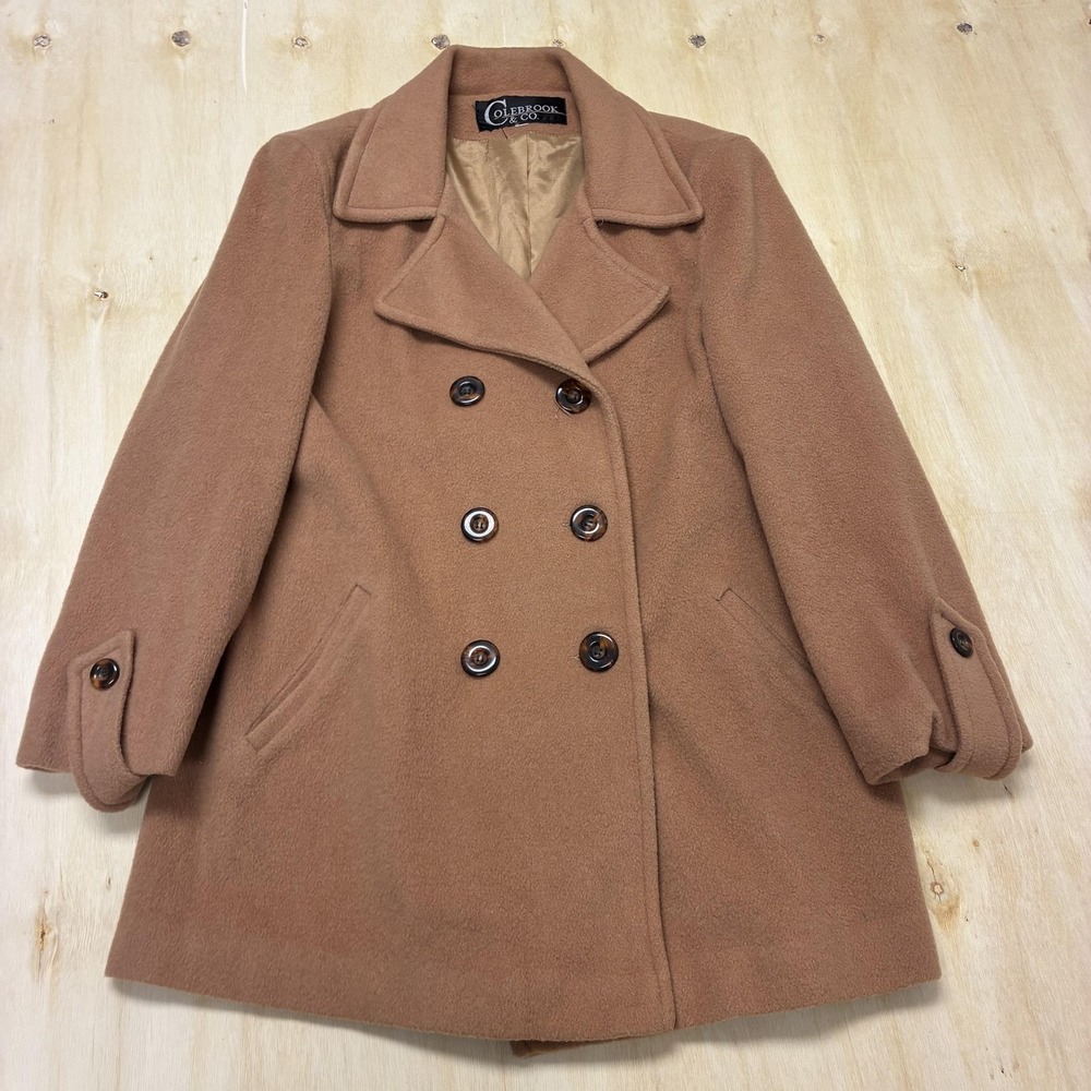 Colebrook & Co Pea Coat Womens Medium Beige Wool Button Double Breasted Lined